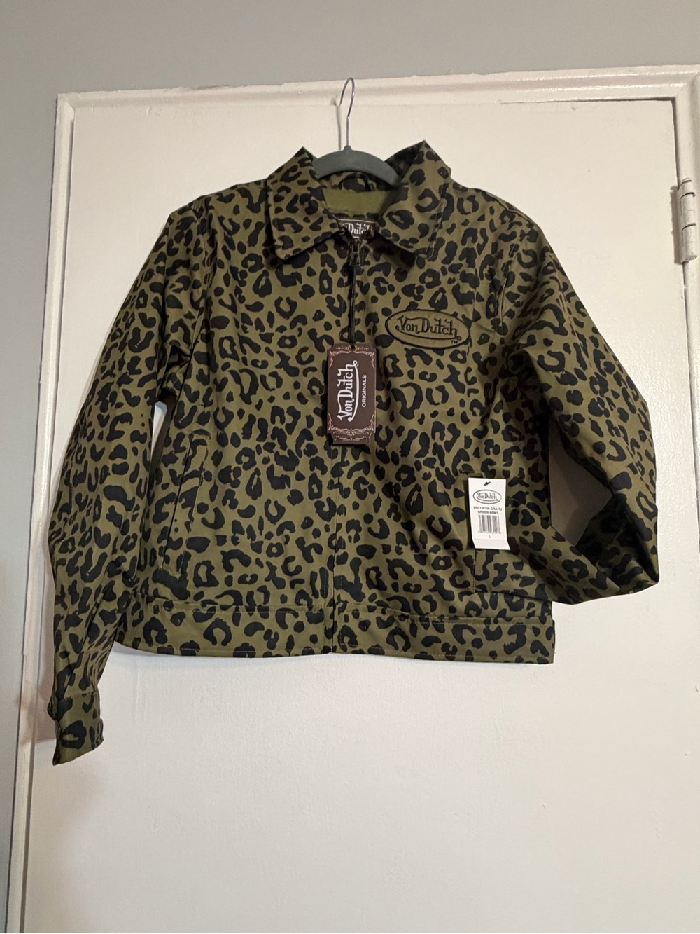 Von Dutch Olive Green and Black Leopard Print Jacket